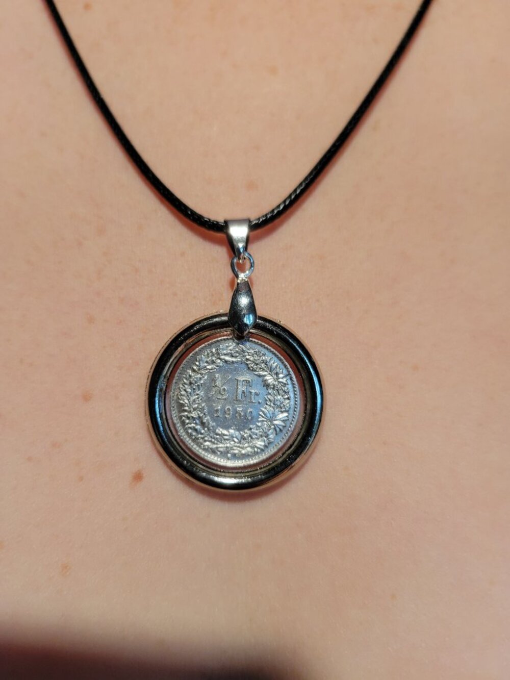 1950 1/2 Franc Coin Pendant - Handcrafted Vintage Coin Resin Necklace